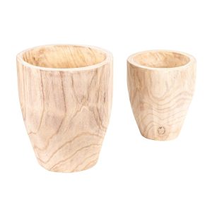 Artistic Co-Op Set of two Rounded Paulownia Wooden Pots in Various Sizes