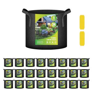 iPower 24-Pack Heavy-Responsibility 1-Gallon Aeration Develop Luggage Made from Thick Nonwoven Cloth with Nylon Handles, Excellent for Rising Greens, Fruits, and Flowers, Black