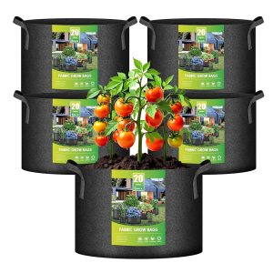 iPower 5-Pack of 20-Gallon Heavy-Obligation Plant Develop Luggage – Sturdy Nonwoven Aeration Cloth Pots with Strap Handles and 5 Labels, Black