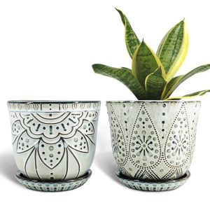 Set of two Gepege 6-Inch Beaded Ceramic Planters with Drainage Gap and Saucer for Indoor and Outside Use – Giant Spherical Pots for Succulents and Orchids (Smoked Grey, Internal Pots…