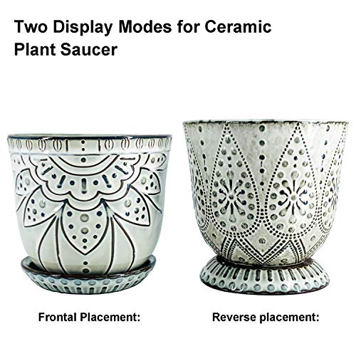 Set of two Gepege 6-Inch Beaded Ceramic Planters with Drainage Gap and Saucer for Indoor and Outside Use - Giant Spherical Pots for Succulents and Orchids (Smoked Grey, Internal Pots...