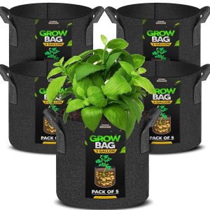 Utopia House Set of 5 – 5 Gallon Thickened 300G Nonwoven Develop Baggage for Outside Vegetation, Aeration Material Pots for Gardening Fruits and Greens