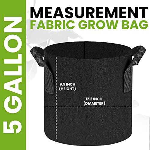 Utopia House Set of 5 - 5 Gallon Thickened 300G Nonwoven Develop Baggage for Outside Vegetation, Aeration Material Pots for Gardening Fruits and Greens