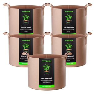 VIVOSUN 5-Pack Heavy-Responsibility 5-Gallon Develop Luggage – Thickened Nonwoven Material Pots with Strap Handles in Tan