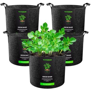 VIVOSUN 5-Pack Heavy Obligation 5 Gallon Nonwoven Develop Baggage with Handles – 300G Thickened Cloth Plant Pots